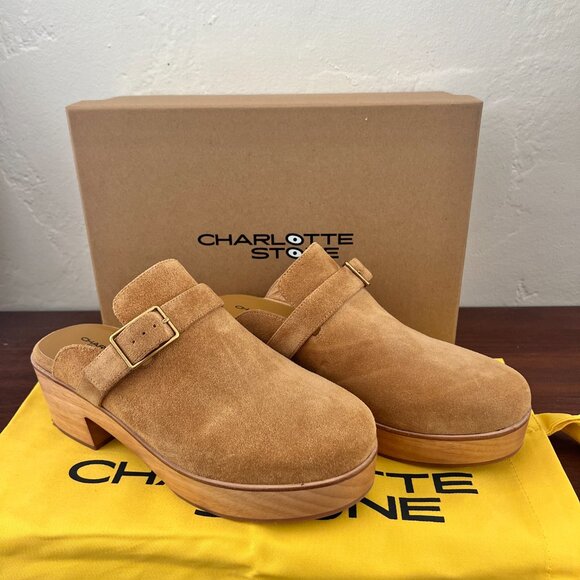 NEW Charlotte Stone Sam Clogs in Bamboo tan brown suede platform clogs buckle 10 - Picture 2 of 12